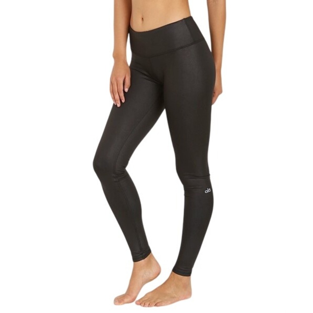 Alo Yoga Womens High-Waist Full Length Leggings Black Glossy Sz Small Activewear
